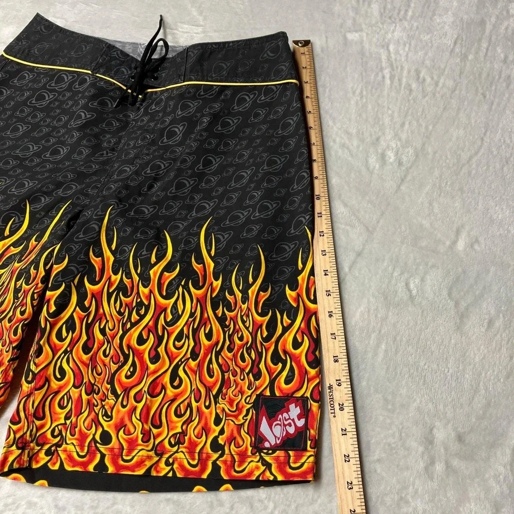 Vintage Y2K Lost Enterprises Board Shorts Flames Space AOP Made in USA Mens 34